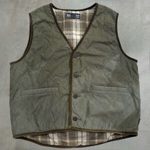 Woolrich Quilted Vest Mens L Olive Green Gorpcore Plaid Lined Corduroy Trim